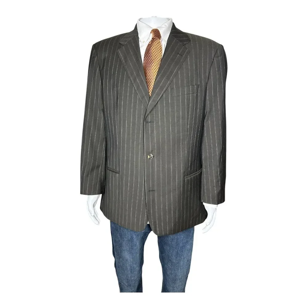 Hugo Boss Vintage Made in USA Men’s Black Pinstripe Wool Suit 46L 40x30